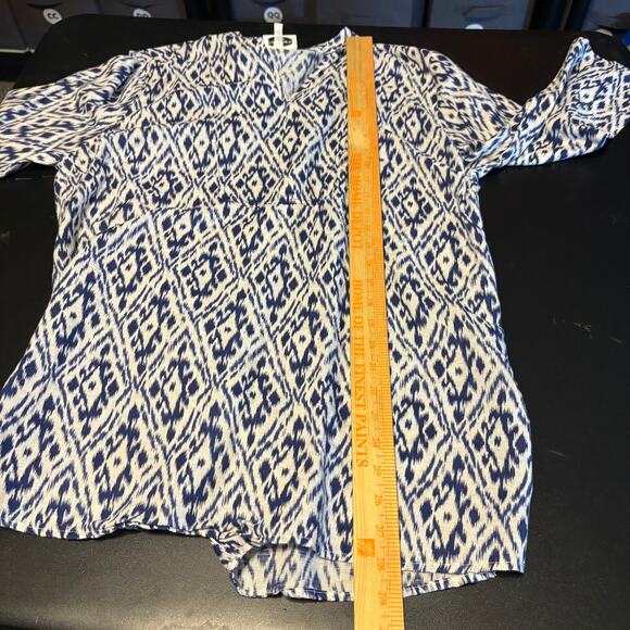 Grand and Greene Linen Blend Royal Blue White Tunic Top Size Large L V Neck - Picture 4 of 8